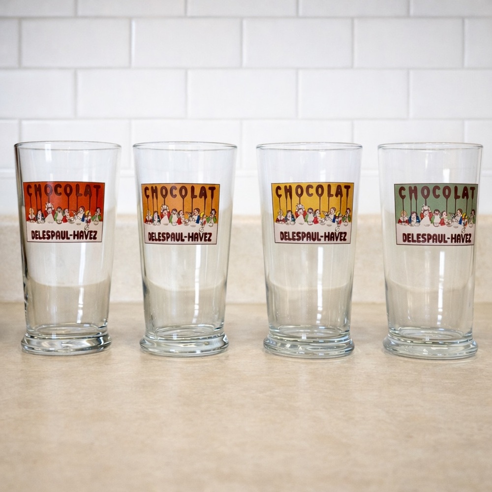 Vintage Delespaul-Havez Chocolat Glasses Set of 4 Belgian Café
